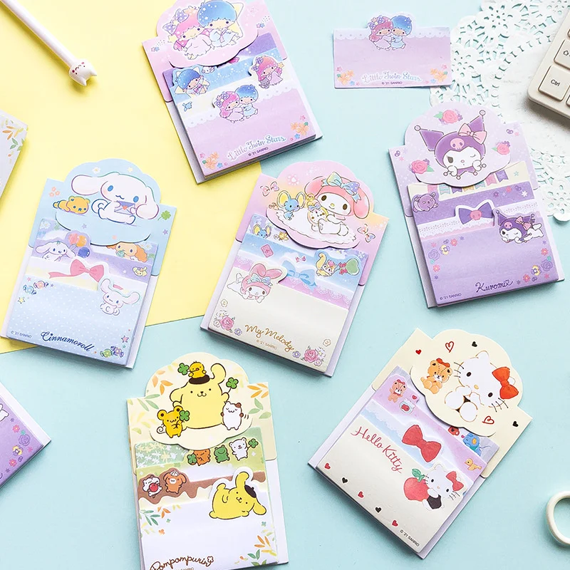 Sanrio Memo Pad Sticky Notes Melody Kuromi Cinnamoroll 4 Layer Message Note Cute Stationery Label Sticker Post School Supplies