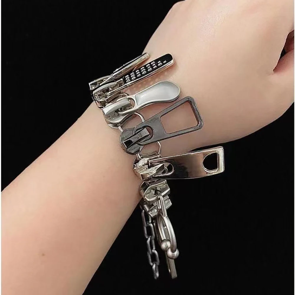 

Cyber Punk Zipper Bracelet Fringe Chain Head Y2k Hip Hop Choker Couple Men Women Unisex Fashion Trend Personality Jewelry Gift