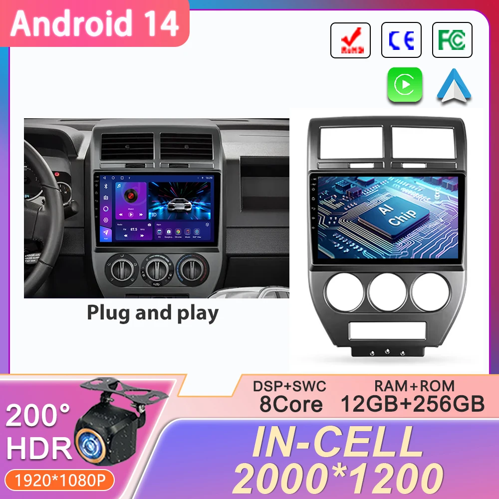 

Android 14 For Jeep Compass 1 MK 2006 - 2010 Car Radio Multimedia Video Player Navigation GPS No 2din 2K Screen Head Unit