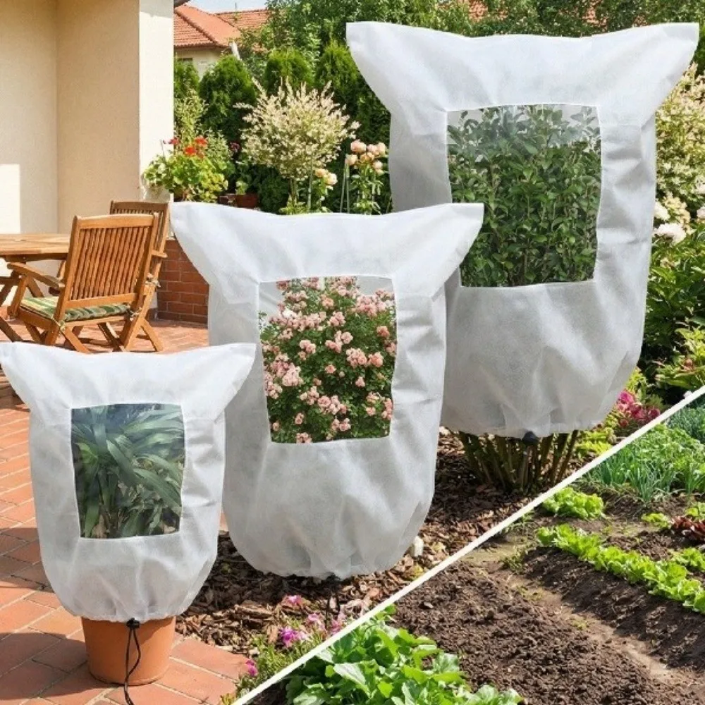 Non‑woven Plant Frost Protection Cover View Window Anti-Frost Freeze Protection Cover Cold Resistant with Zipper Drawstring