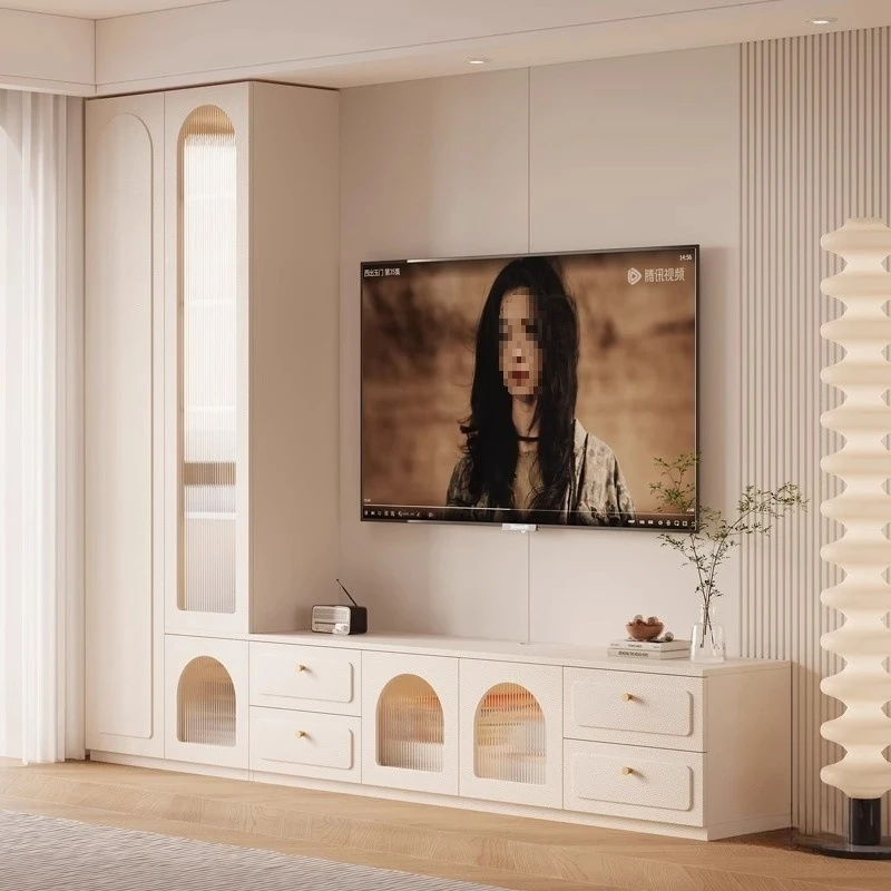 Cream wind white living room home TV cabinet storage locker integrated bookcase combination background wall cabinet