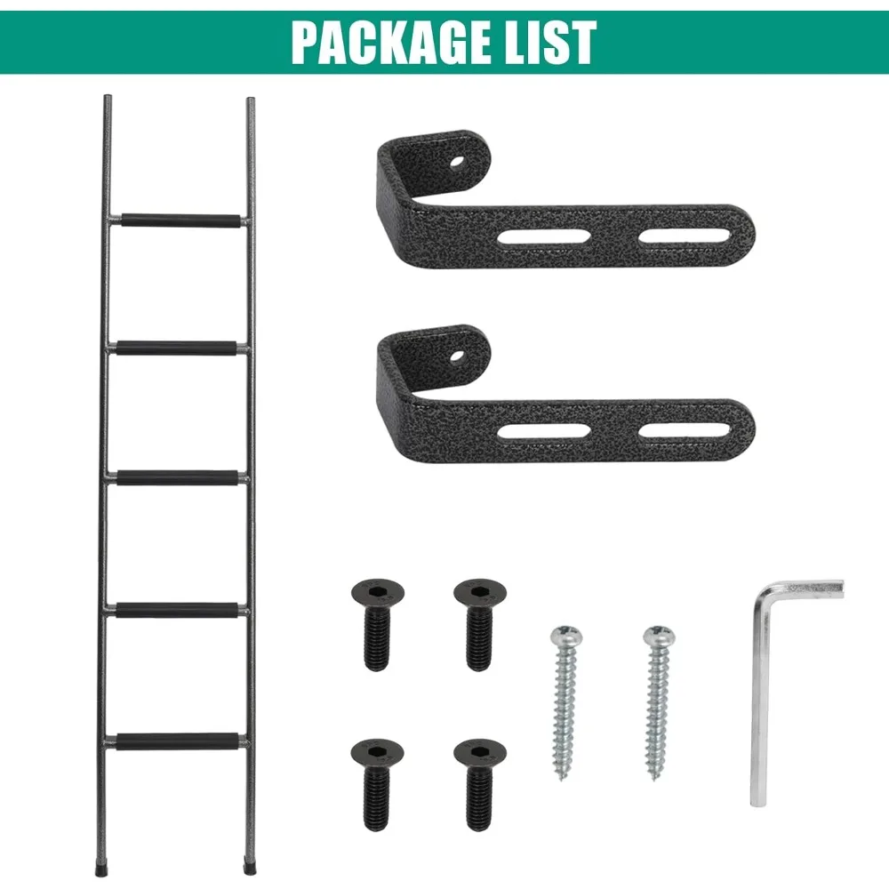 Escada de beliche antiderrapante para RV, escada de beliche de aço resistente integrada de 72 polegadas com almofadas de pé de borracha antiderrapantes e ganchos