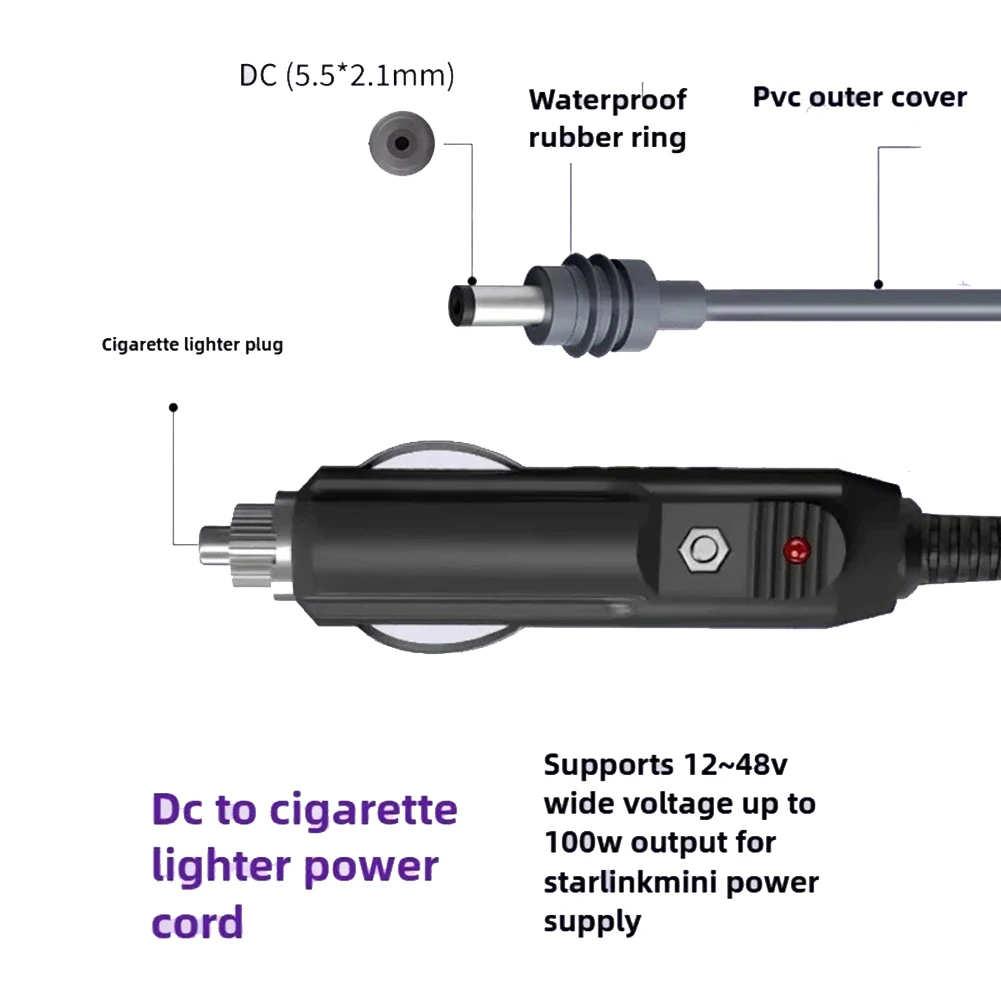 2/3/5m Dual USB Car Power Cable 3-in-1 DC To Type-C/DC Boost Car Charger Cable For Starlink For Mini Wired Charging Tool
