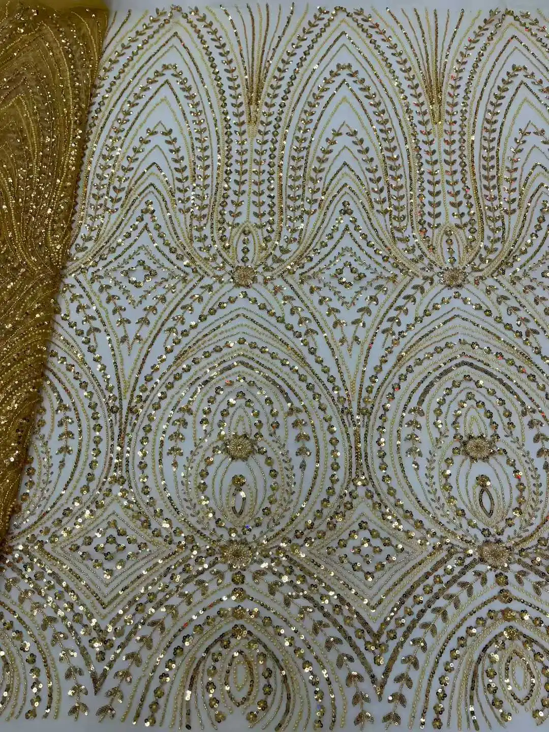 2025 African Peach Beaded Mesh Lace Fabric Embroidery Sequins French Tulle Lace for Nigerian Wedding Party Dress 5 Yards TP1458