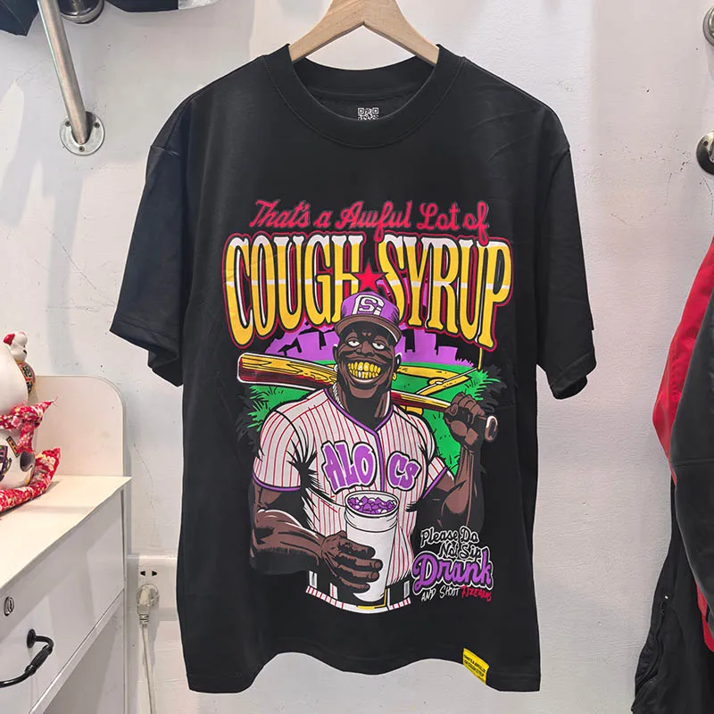 

Оригинальные мужские футболки THAT'S A AWFUL LOT OF COUGH SYRUP, свободные повседневные футболки в стиле Харадзюку с круглым вырезом, футболка большого размера с коротким рукавом