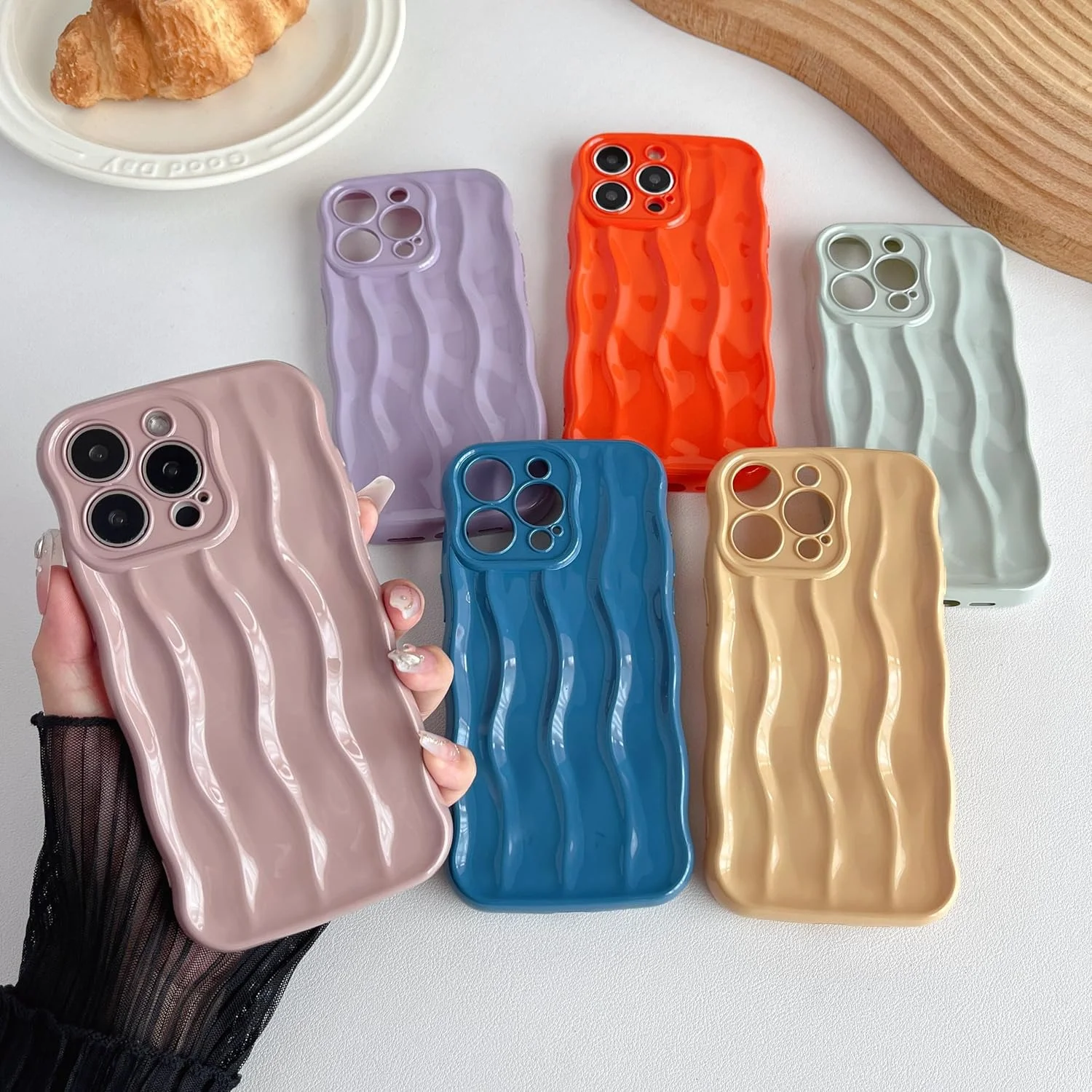 Water Ripple Pattern Curly Wave Frame Soft Case for 15 Max, White - Compatible, Stylish Protection (15 Max)