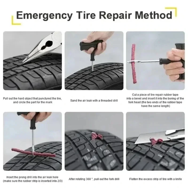 Car Tire Repair Kit New Car Tire Repair Tool Set with Rubber Strip Quick Tire Repair Car Vacuum Tire Repair Tool Accessories