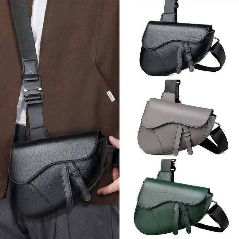 

New Luxury Fashion Men's Saddle Crossbody Zipper Shoulder Lightweight Single Strap Messenger Purse For Men Solid Color
