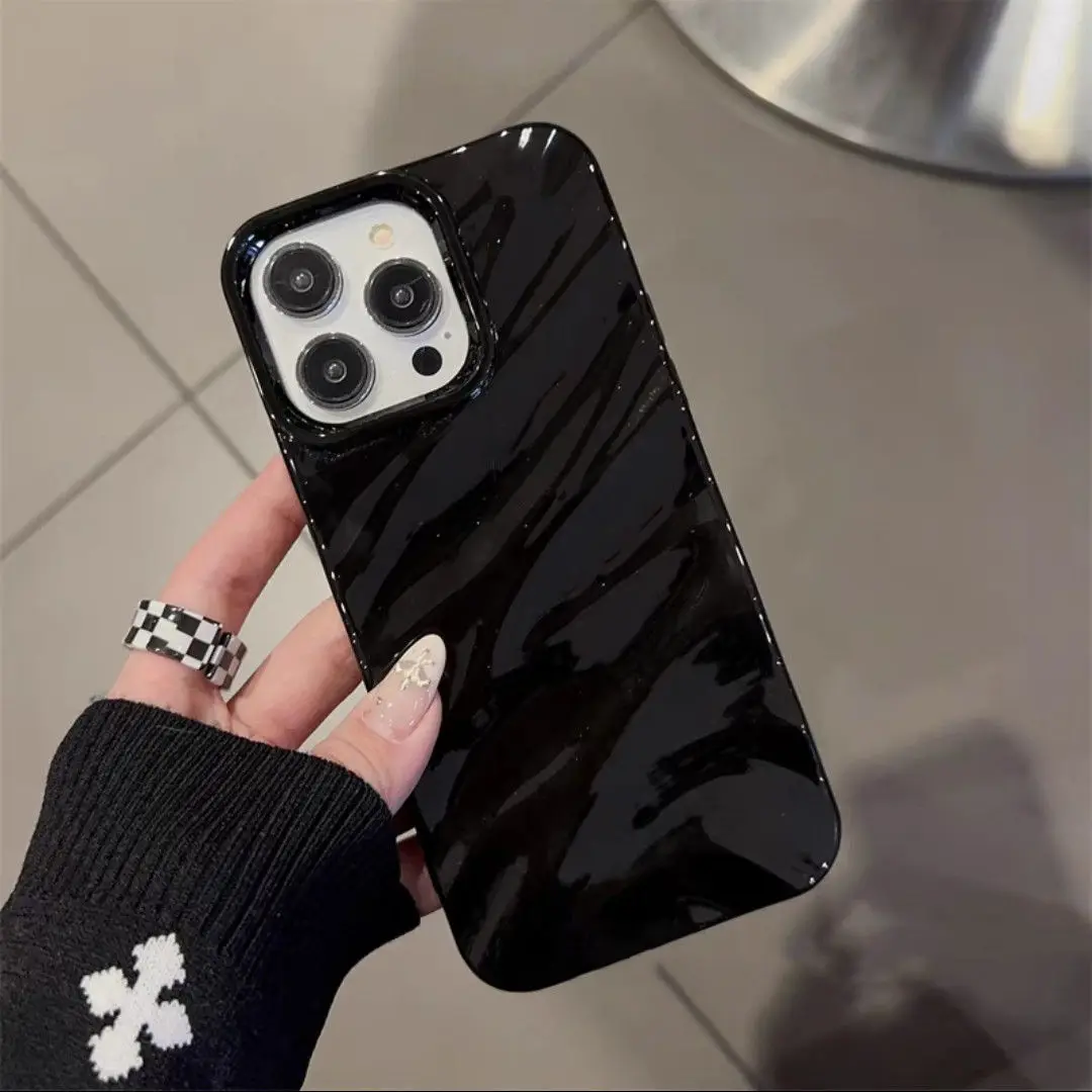 Luxury 3D Wavy Pattern Phone Case For iPhone 16 15 14 13 12 Pro Max Plus Solid Color Glossy Soft Silicone Case Phone Accessories - náhled 6