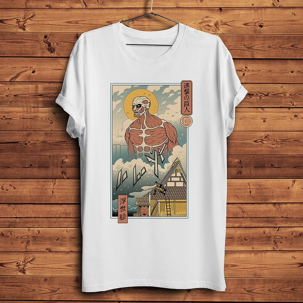 Ukiyoe Great Wave AOT Beast Titan Kemono no kyojin Funny Anime Tshirt Men New White Casual Short T Shirt Unisex Streetwear Tee