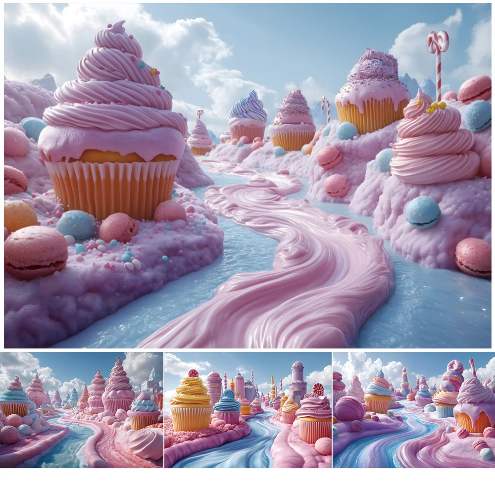 Candy Bar Ice Cream Backdrop Cupcake Syrup River Donut Lollipop Girls Birthday Party Baby Shower Photography Background Decor