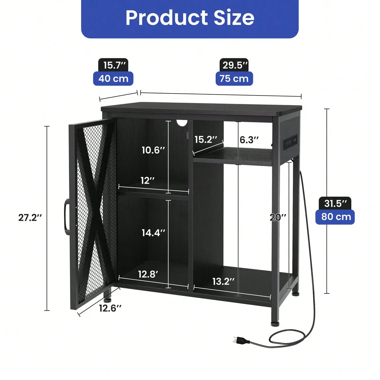 30 Gallon Metal Wood Aquarium Stand Fish Tank Storage Cabinet with Power Outlet