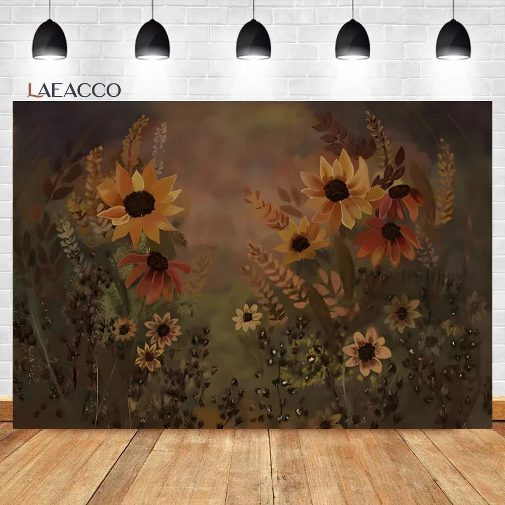 

Laeacco Retro Oil Painting Sunflower Photography Backdrop Abstract Texture Wedding Floral Painting Newborn Portrait Background