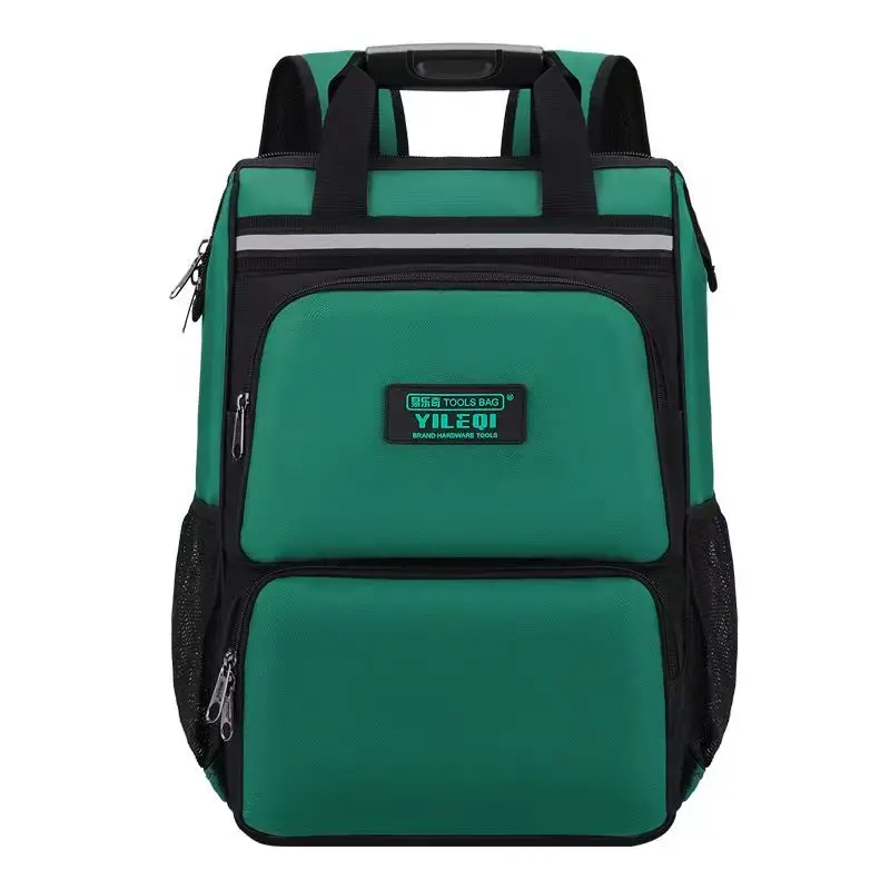 one-piece-green-backpack-style-tool-bag-multifunctional-repairman's-portable-oxford-cloth-tool-bag-for-electricians-plastic-bottom-backpack-tool-bag-suitable-for-elevator-repairmen-electricians-home-improvement-fishing-and-various-repair-workers