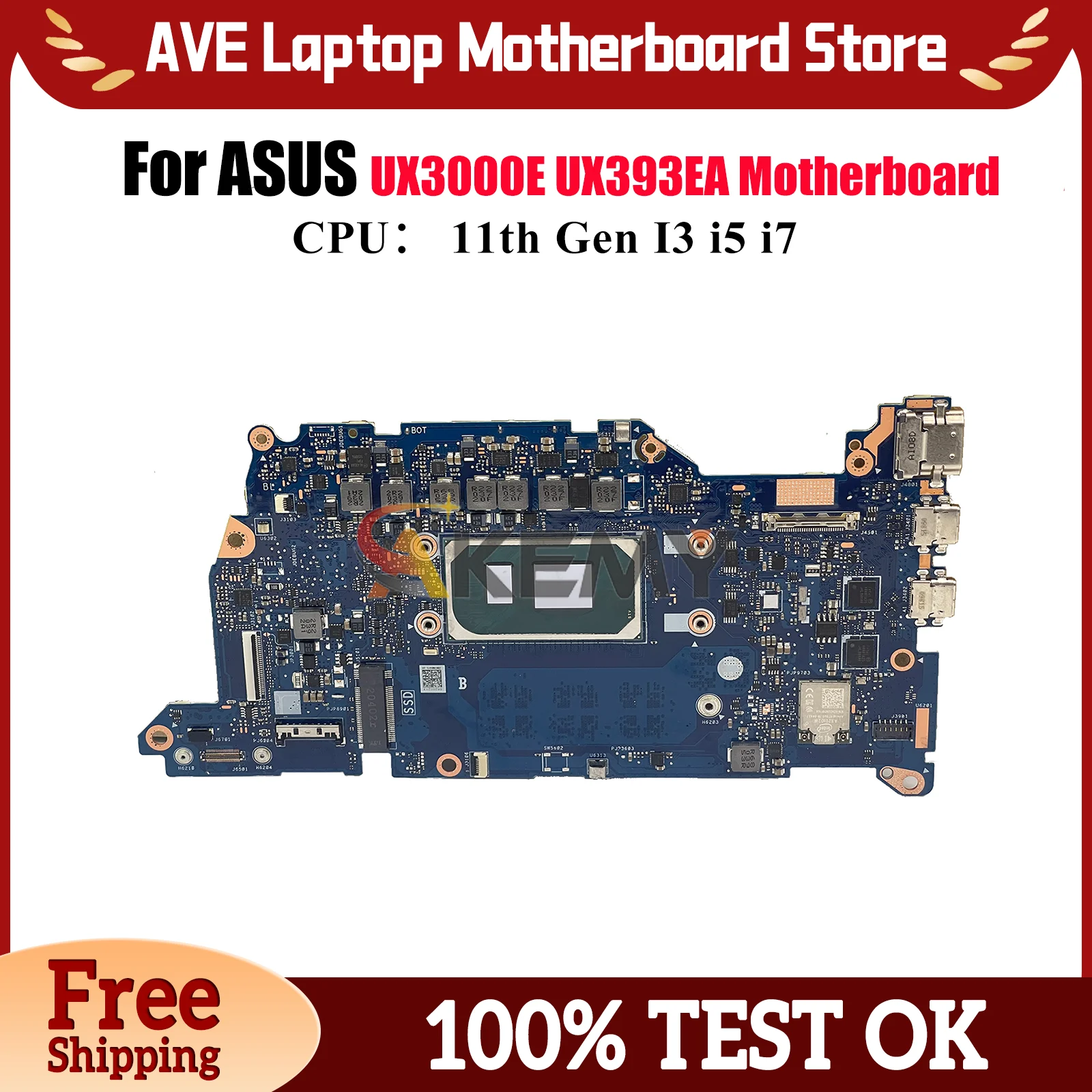 

UX393EA Материнская плата для ноутбука ASUS ZenBook UX393EA UX393E UX3000E Материнская плата для ноутбука с 11-го поколения I3 i5 i7 100% тестирование OK stk