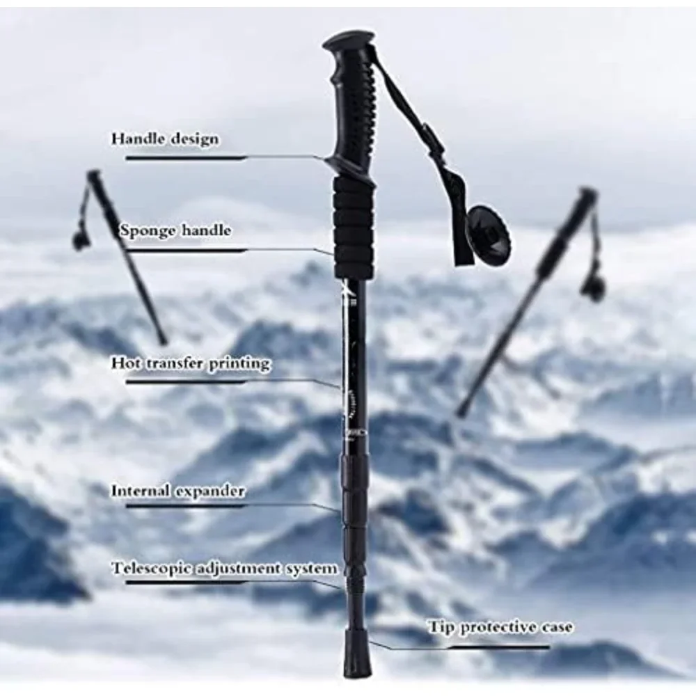 4 Section Straight Grip Trekking Pole 52-110cm Aluminum Alloy Anti-slip Lightweight Walking Stick for Outdoor Hiking Camping