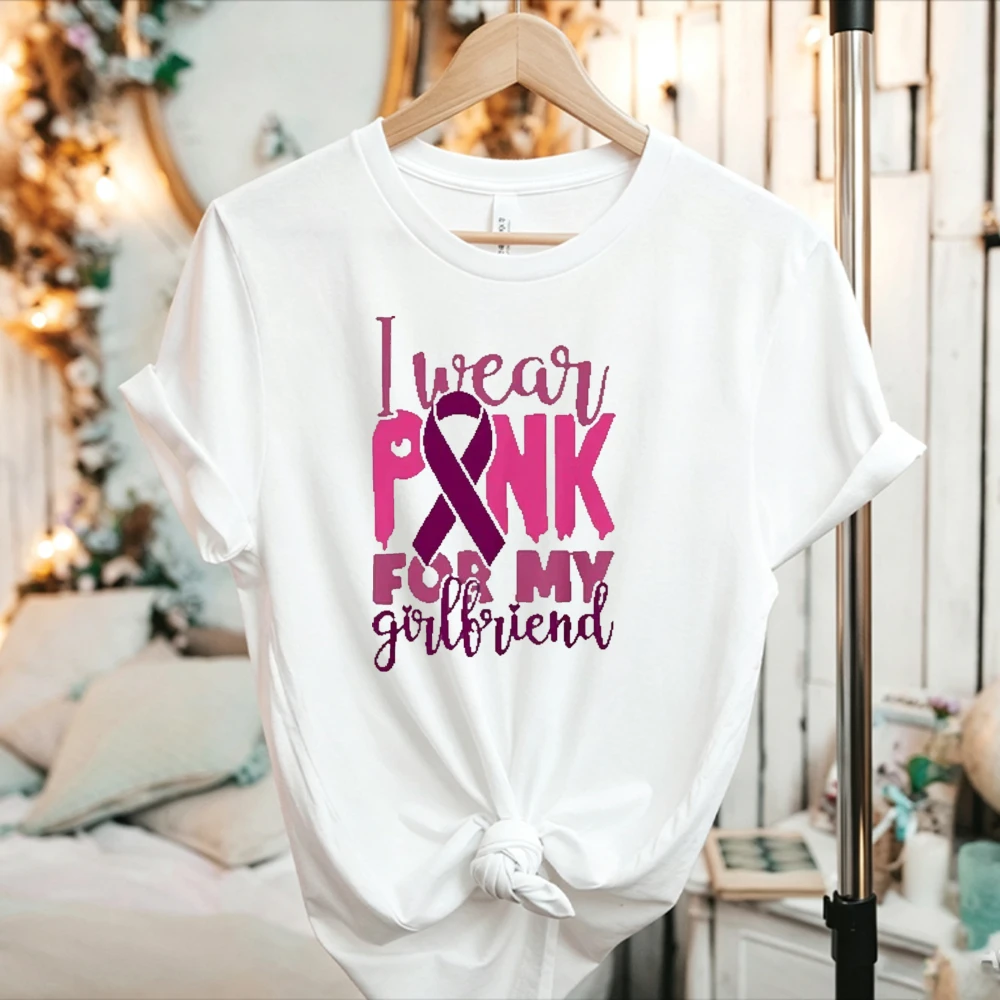 I Wear PINK for My Girlfriend Mens Graphic Tshirts Vintage Classic Fashion Streetwear O-neck Short-sleev Cotton  Tee Tops Shirts