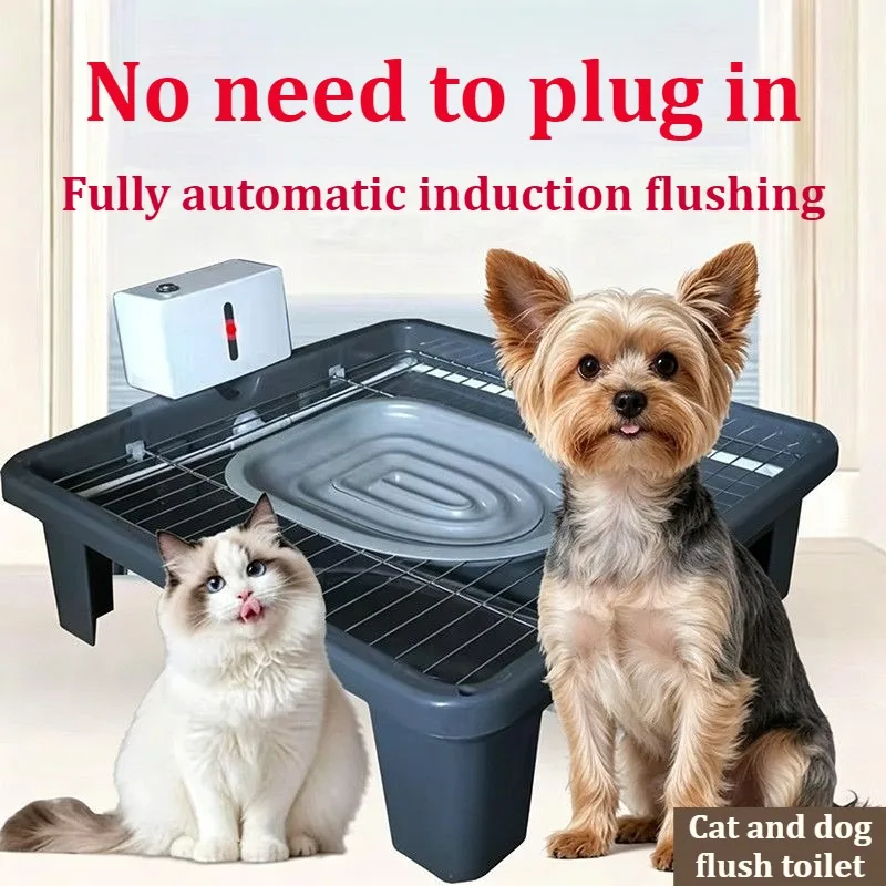 Smart Induction Automatic Flush Cat Toilet Stainless Steel Grid Cats Dogs Potty Tray Indoor Puppy Cat Training Toilet Easy Clean