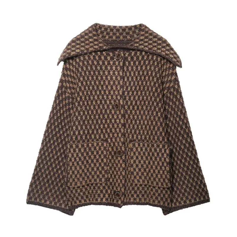 

Винтажный вязаный кардиган в клетку оверсайз для женщин, с длинными рукавами, на пуговицах, с карманами, модный свитер для осени и зимы