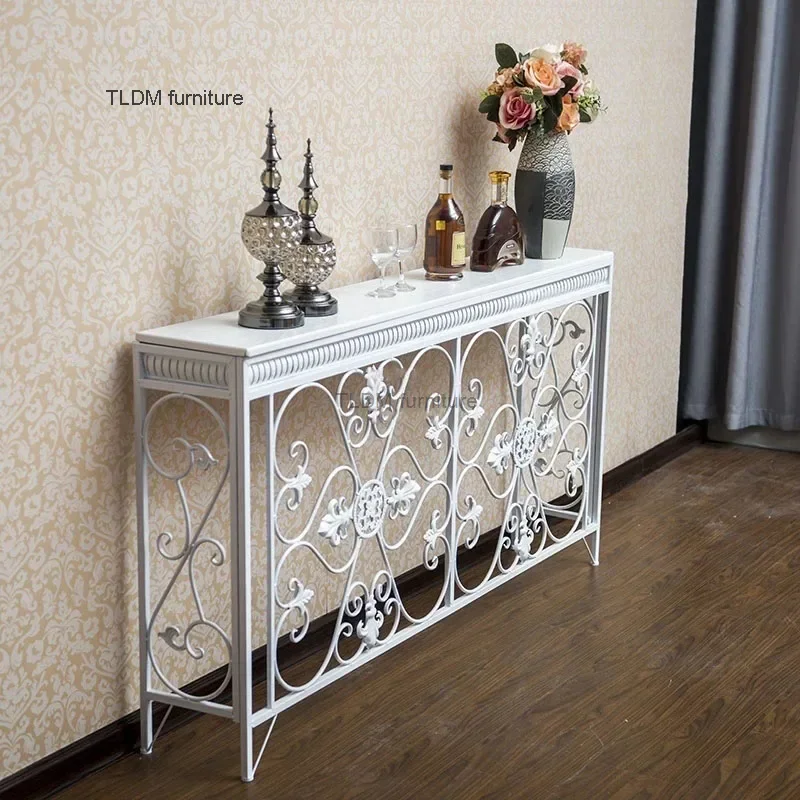 European Wrought Iron Console Tables Decoration Desk Modern Living Room Furniture Entrance Console Home Corridor Wall Shelf Z