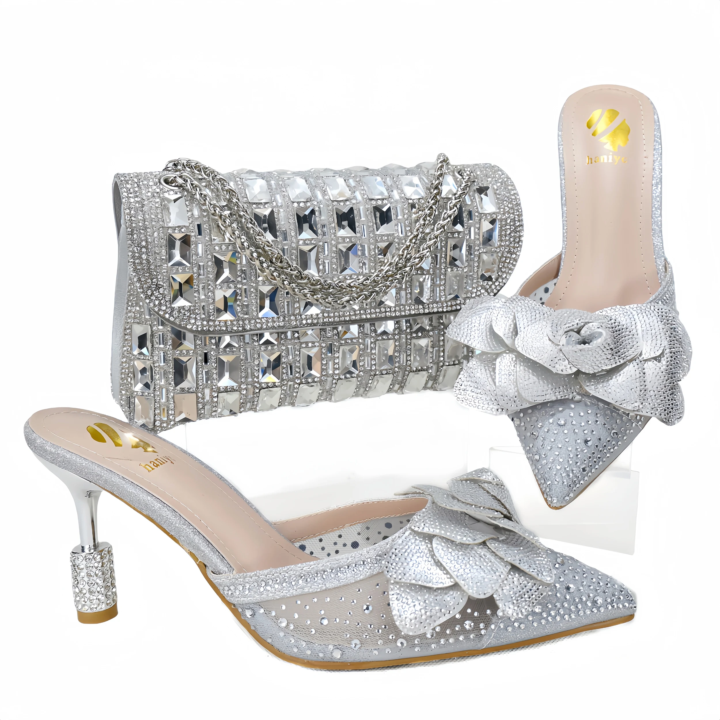 Haniye 2024 New Coming Pointed Toe Sandals Shoes And Bag Set Italian Elegant Banquet Handbags