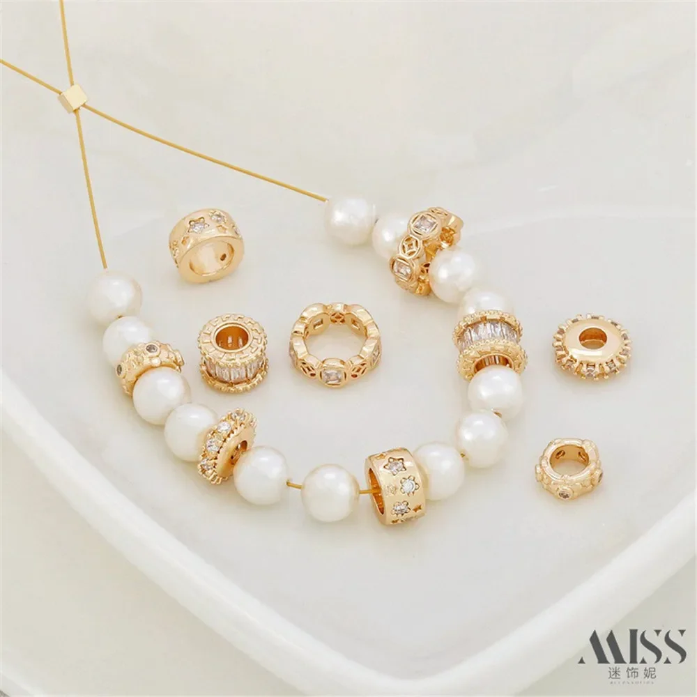 14K Gold-encrusted Zircon Large Hole Bead Spacer Running Ring Drilling Ring DIY Transfer Bracelet Necklace Spacer Accessories