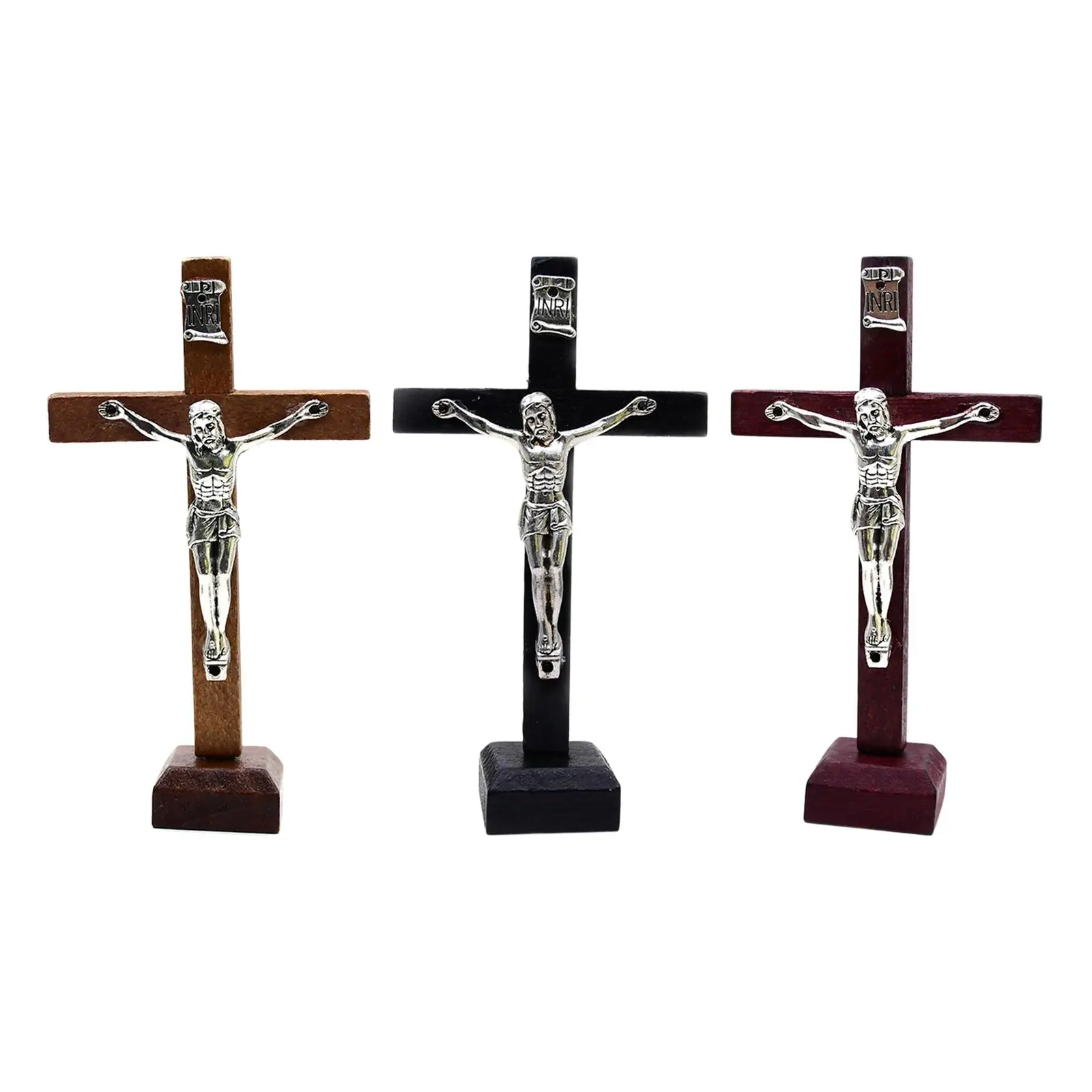 Crucifix Tabletop Decor 4 inch Wood Cross jesus Statue for Decoration Gifts