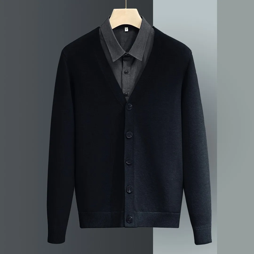 

Мужской вязаный кардиган приталенного кроя для весны и осени, повседневный, модный, деловой, с длинным рукавом, V-образным вырезом, дышащий, цветной свитер