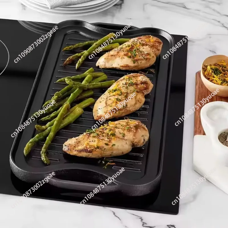 Cast Iron Grill Griddle Non Stick Heat Resistant Double Sided Rectangular Griddle Grill Pan Cookware for Home Outdoor Camping