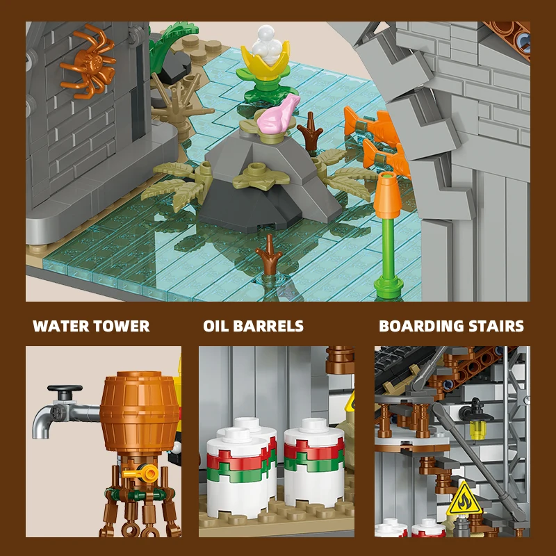 Blocs de construction de gare de ville médiévale, modèle de voiture sur Rail créatif, jouets en briques compatibles avec LEGO