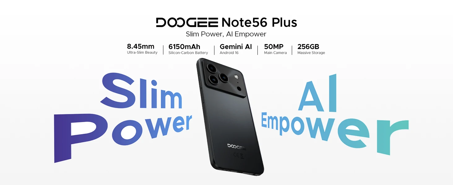 DOOGEE Note56 Plus VIP Smartphone 6150mAh Battery 6.56'' 90Hz Display 48GB+256GB Android 16 Mobile Phone Support Widevine L1