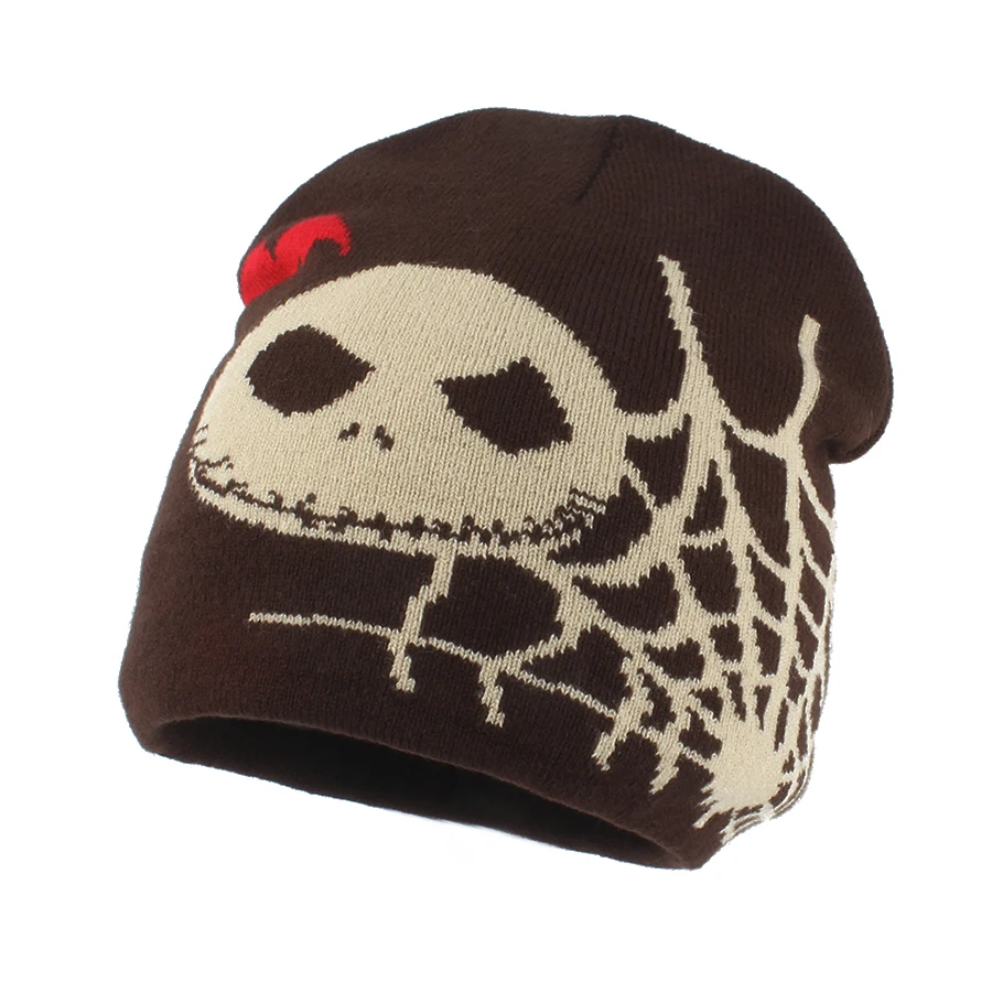 2024 New Unisex Knitted Beanies Harajuku Halloween Hats For Men Women Spider Web Skull Hiphop Cap Winter Skullies Bonnet