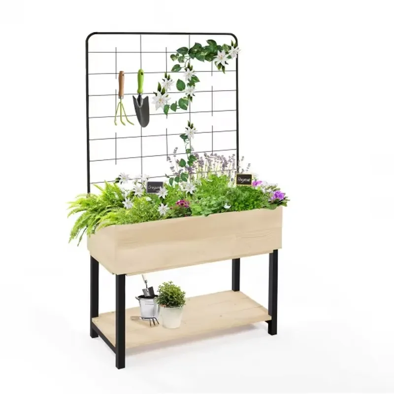 Modern Raised Garden Bed Trellis & Solid Wood Planter Boxes-Durable Eco-Friendly Outdoor/Indoor Garden Furniture