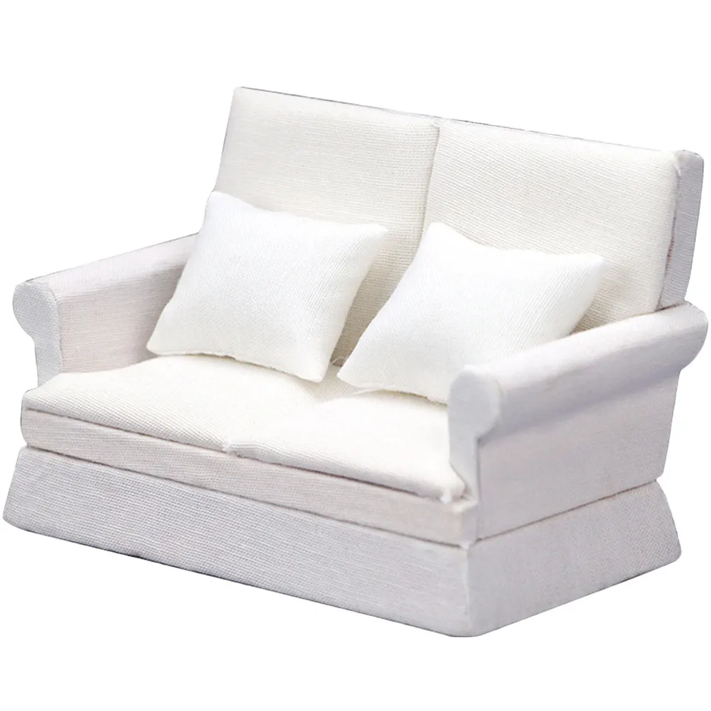 

Miniature Double Sofa Simple Design Mini House Furniture Living Room Decor Kids DIY Arrangement Small Sofa Ornament Photo Props