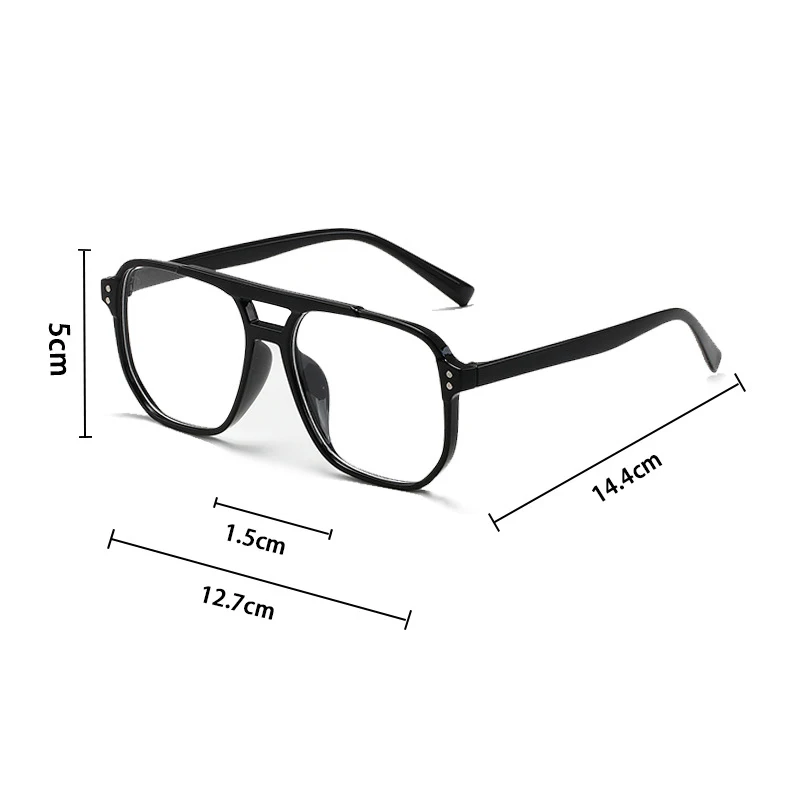 1Pair Unisex Retro Polygon Square Sunglasses, Double Beam Vintage Black Eyeglasses, Fashion Shades for Men Women Daily Wear - Detail 1