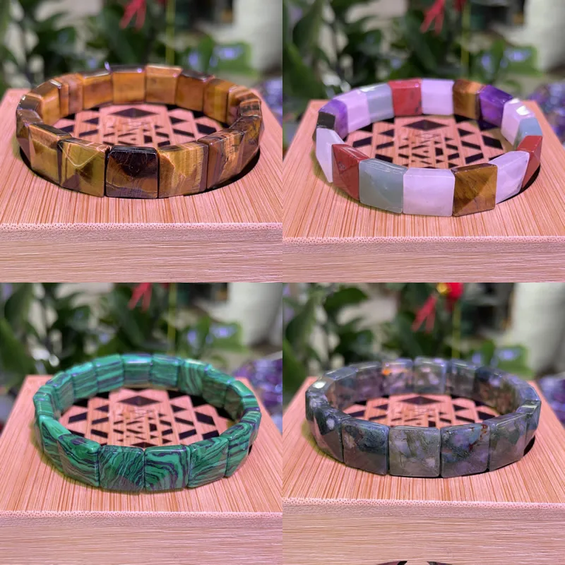 New 12MM Natural Stone Lapis Lazuli Agate Tiger Eye Crystal Square Pyramid Bracelet For Men and Women Charm Fashion Jewelry