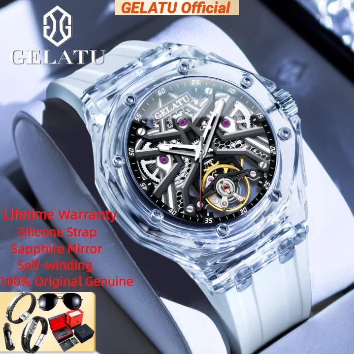 

GELATU Top Brand Automatic Men's Watch Deep Waterproof Skeleton Hollow out Sapphire High-end Men's Mechanical Wristwatch 8002