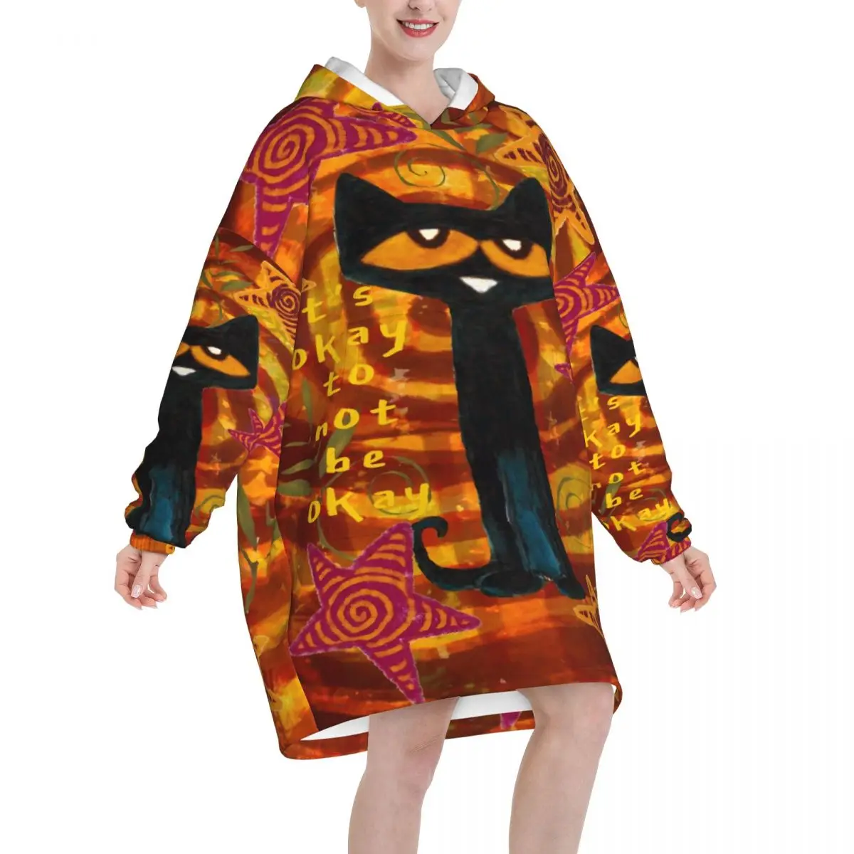 Pete The Cat Oversized Blanket Hoodie Sweatshirt Long Fleece Hooded Wearable Blanket with Large Pocket for Women Men