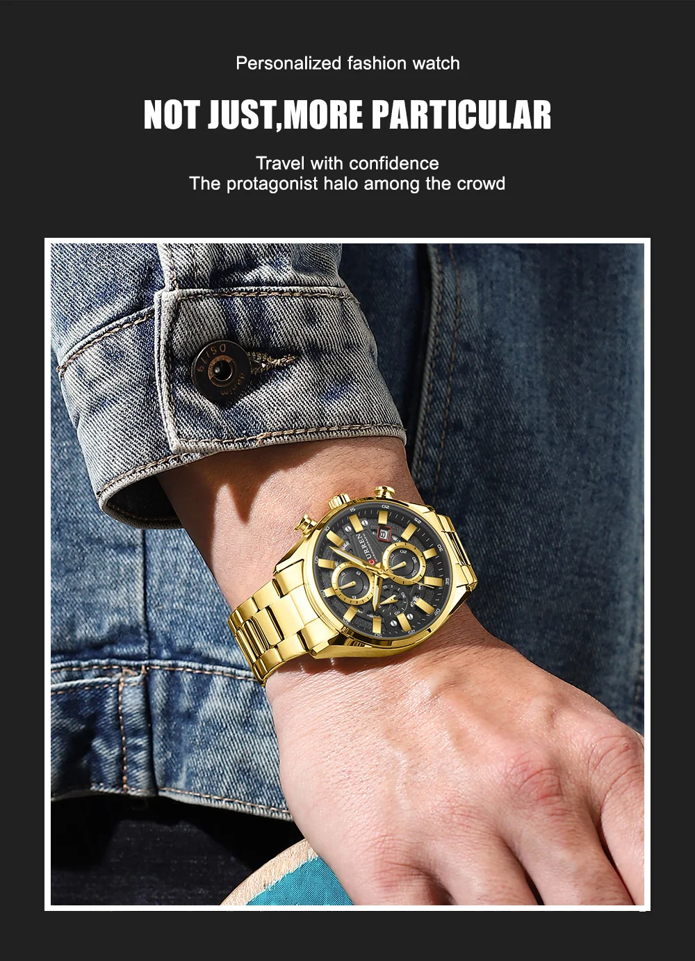CURREN Luxus-Herren-Chronograph-Uhr mit Quarzwerk, Edelstahlarmband und 43-mm-Zifferblatt, modische Sport-Armbanduhr – Detail 10