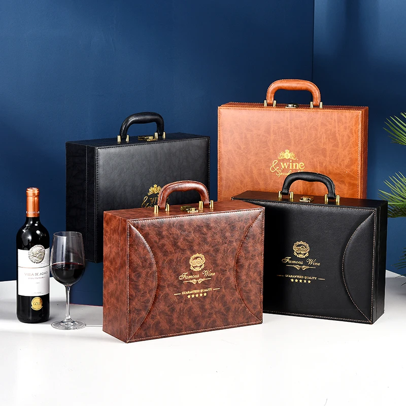 

PU Leather Wine Packing Box, Double Bottles Wine Horizontal Package, Commercial New Year Gift, House Moving, Customization Logo