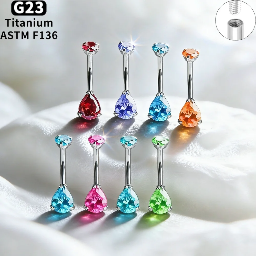 Damen G23 Titan Tropfenform Bauchnabelpiercing Doppel-Zirkon Bauchnabelring Schmuck Innengewinde Bauchnabelring Accessoire