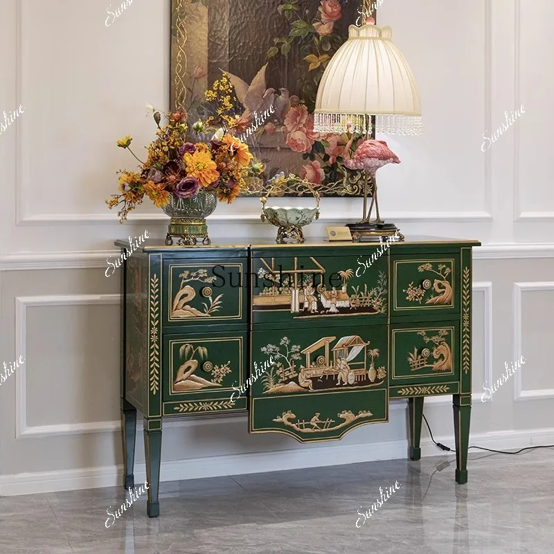 

French painted entrance living room decorative storage/high-grade solid wood dining side cabinet FT