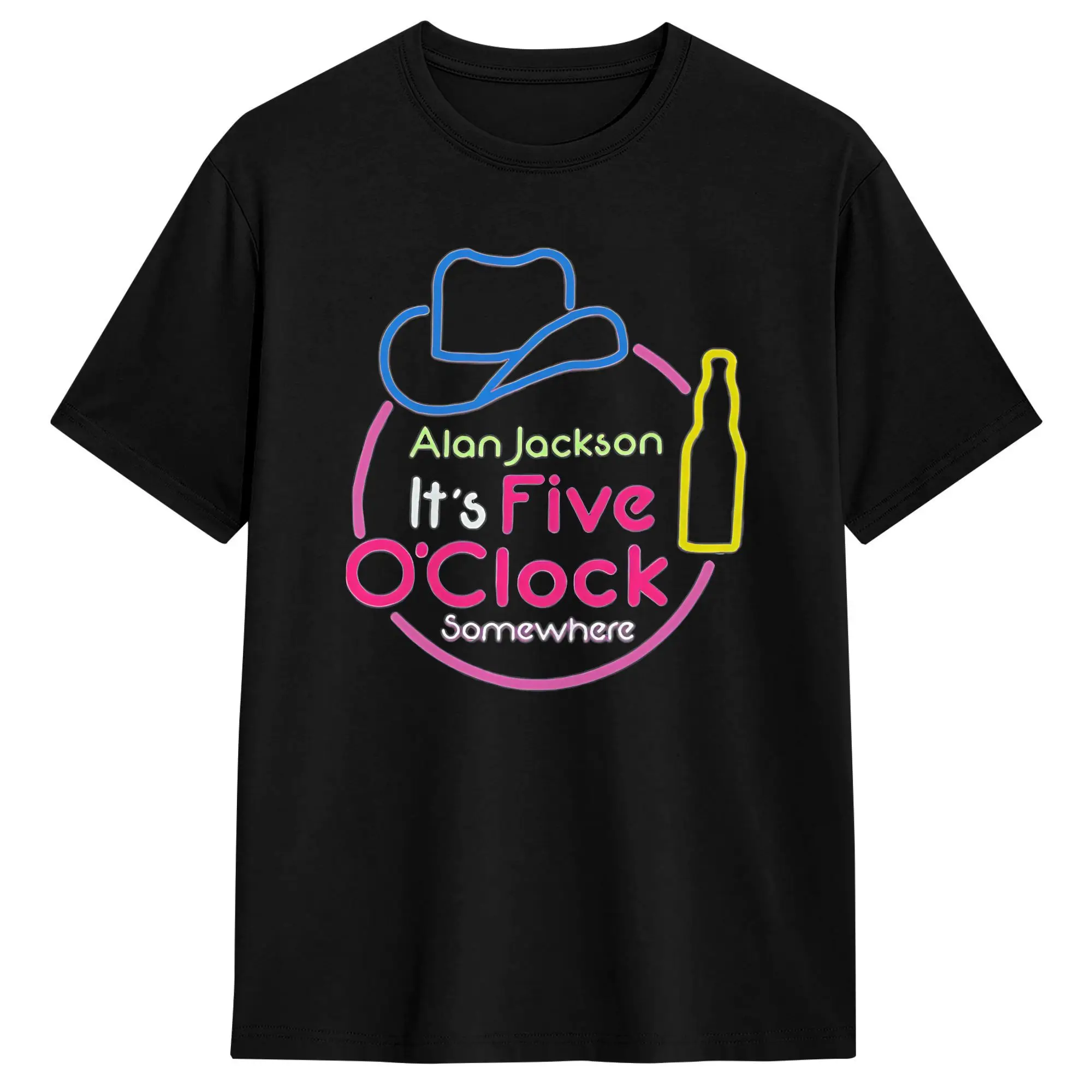 Alan Jackson Its Five oclock Somwhere Neon T Shirt Men's  T-Shirts Beach O Neck Harajuku Tee Shirt Wholesale Oversized Clothes