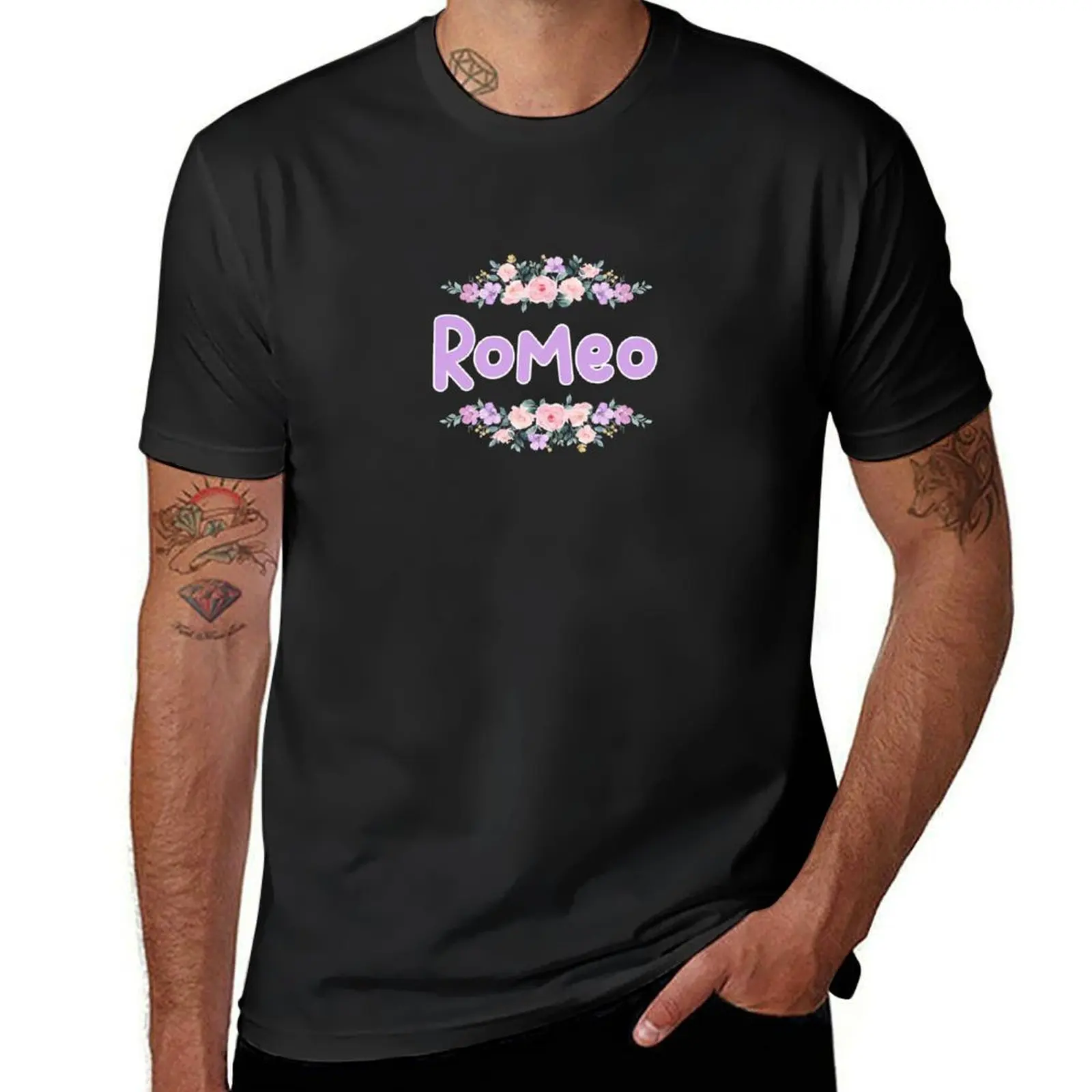 

Purple Flower Romeo Name Label (Black) T-Shirt oversizeds vintage clothes sublime oversized t shirts for men