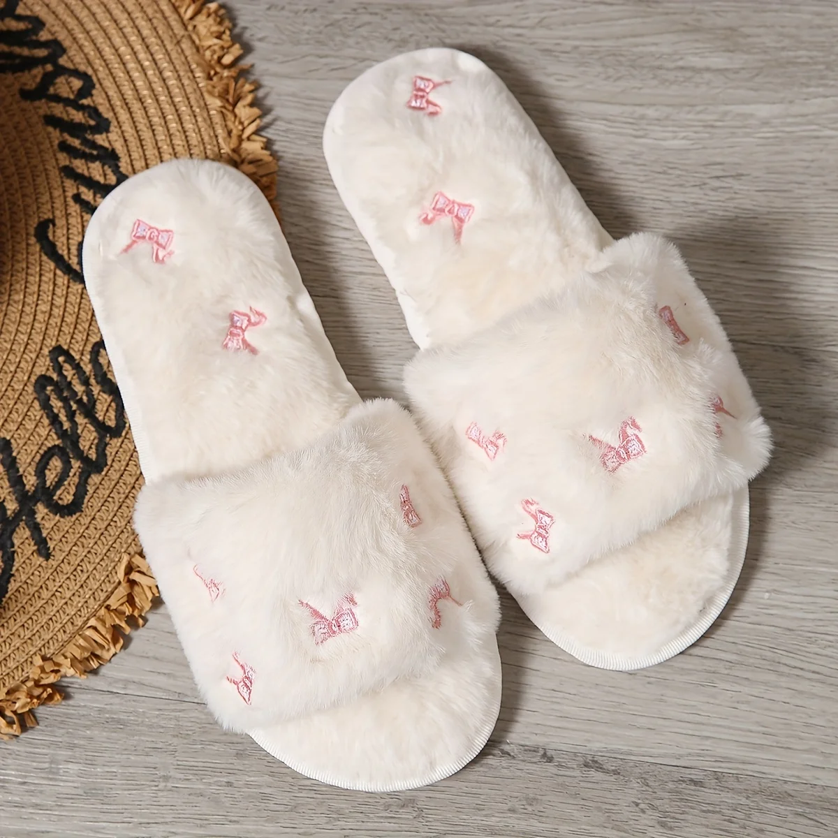 جديد المرأة الشتاء الصوف النعال الدافئة وهمية الأرنب الفراء داخلي مريح المطرزة القوس حذاء مسطح