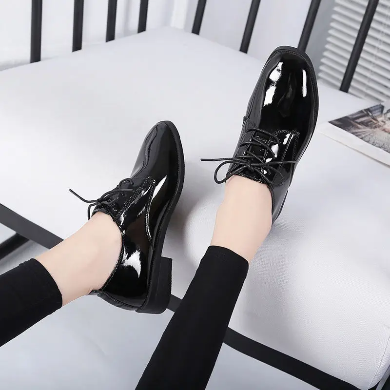 Autumn Women Oxford Flats Shoes 2023 Low Heel Black Retro Student Single Shoes Office Outsole Casual Black Student Leather Shoes