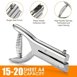 Heavy Duty Hole Punch Single One Hole Puncher Paper Hole Punch Long Reach Reduced Effort 2 Inch Deep Throat Hand Alloy Punch for