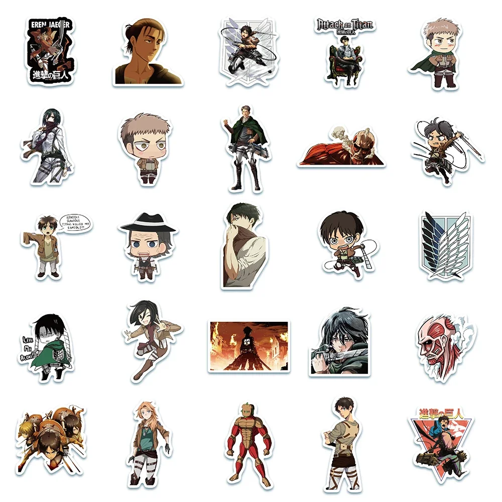 50PCS Attack on Titan Anime Stickers Cartoon Decal Kids Toy Skateboard Motorcycle Laptop Phone Bike Car Waterproof Sticker