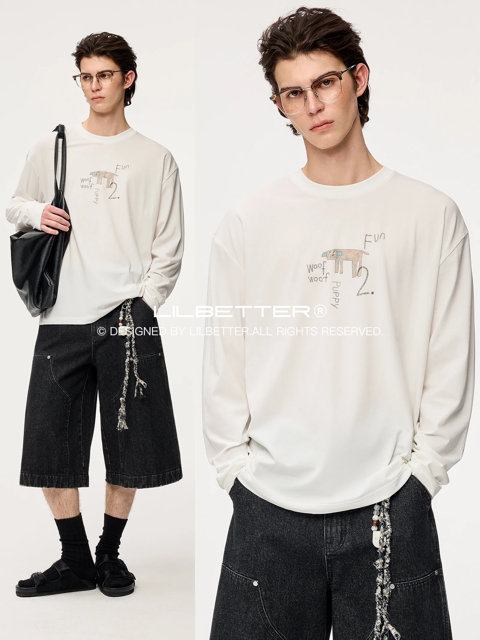 Lilbetter Original Block Dog Print Long Sleeve T-Shirt Breathable Lightweight Base Shirt Summer Fashion Urban Style Cotton Blend