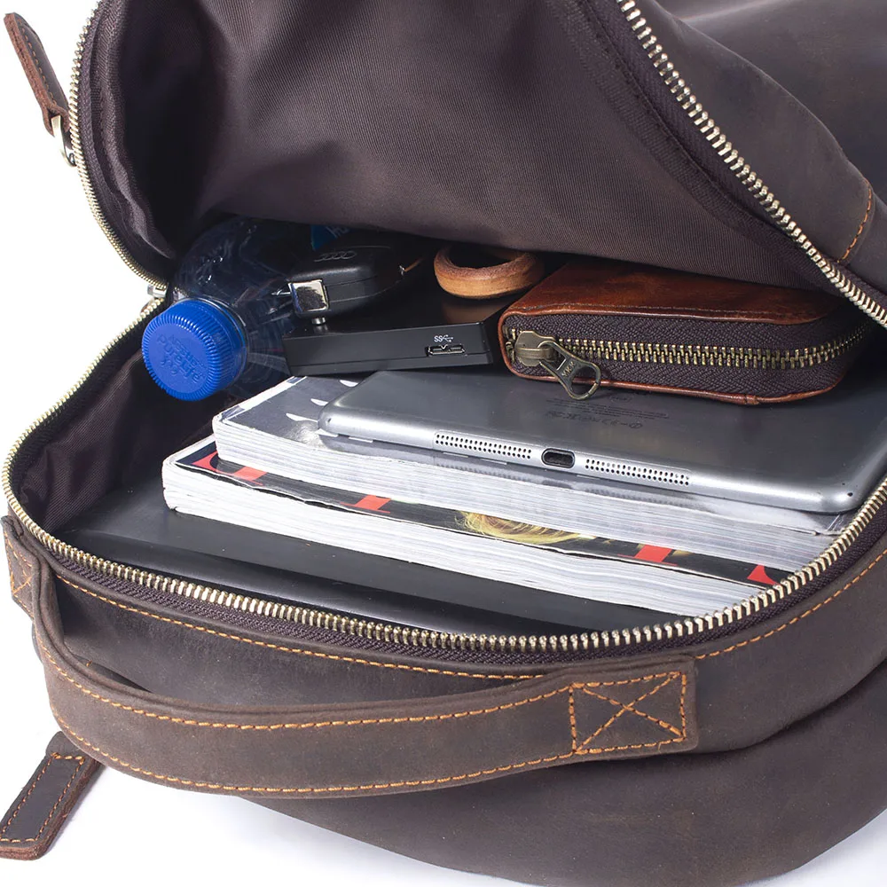 S.WORKER Vintage Echtleder-Rucksack für Herren, klassischer Schulrucksack, 14-Zoll-Laptop-Tagesrucksack, Crazy Horse Rindsleder-Tasche, Preppy-Stil – Detail 13